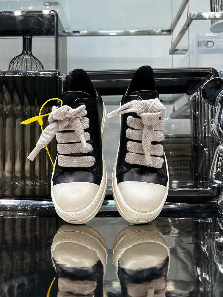 Leather Blue Sneakers with Jumbo Shoelaces